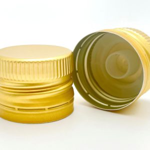 Alumīnija skrūvējamais vāciņš, ar vītni 31.5x24mm ar dozatoru eļļām, zelta krāsā